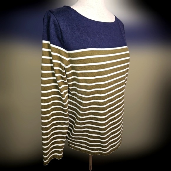Talbots Color Block Striped Sweater Top 100% Cotton Long Sleeve Boat Neck Size L - Picture 2 of 13